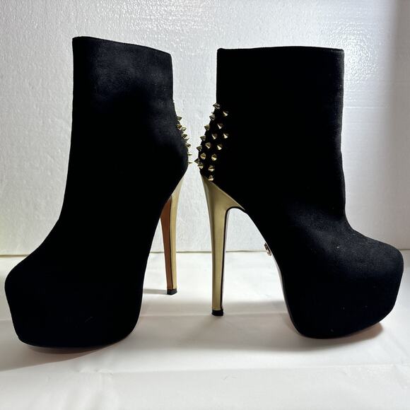 Round Toe High Platform Stiletto Heels Rivets Decor Side Zip Ankle Boots Size 8 - Picture 5 of 12